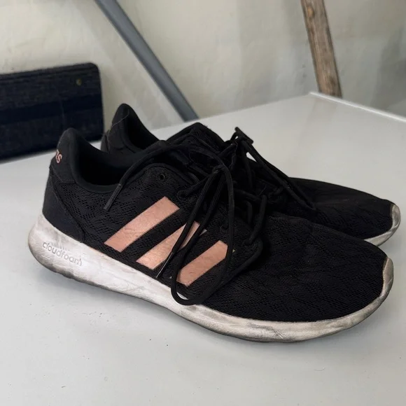 Adidas Women's Black Sneakers with Pink Stripes - Picture 1 of 5